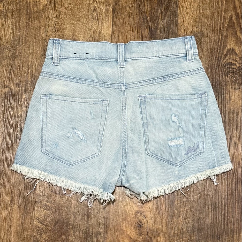 Express High Rise Patchwork Denim Jean Shorts Sz … - image 2